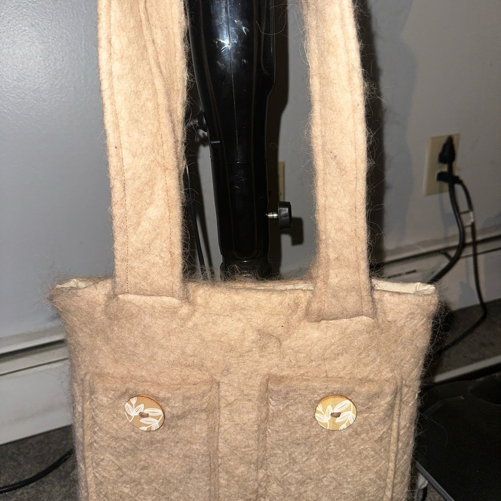 Tan Alpaca Wool Shoulder Bag